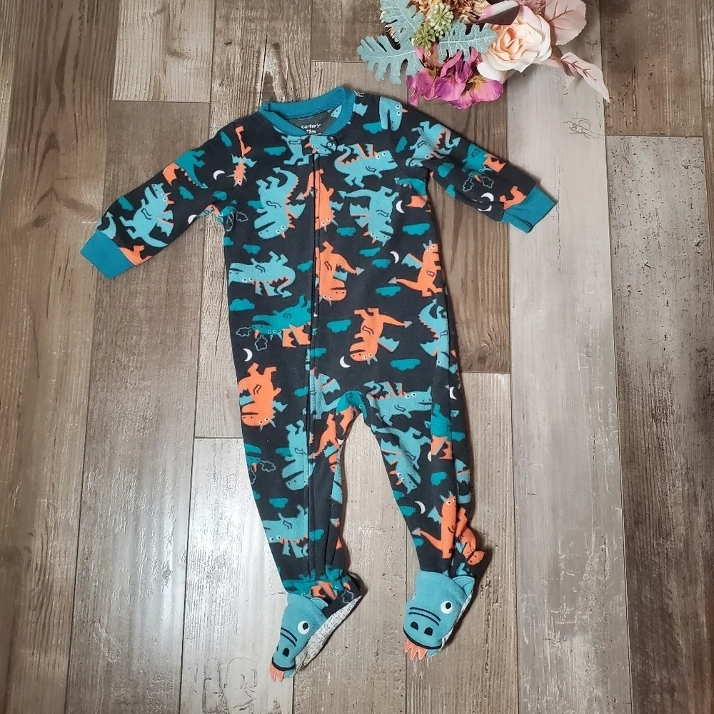 Carter's Baby Boy's Warm Soft Fleece Zip Up Footie Pajamas Charcoal Dragons 12m